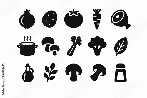 Collection of vegetable and food icons in silhouette style