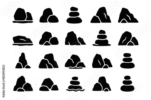 Minimalist silhouette collection of stacked rocks and stones
