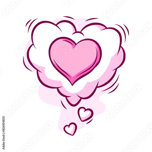 Valentine cartoon cloud with heart. Romantic speech bubble in comic style. Love greeting card.