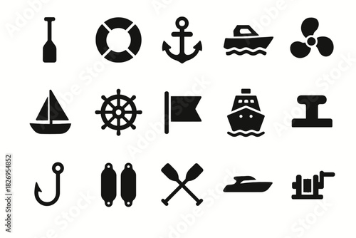 Nautical icons: anchors, boats, and sailing equipment collection