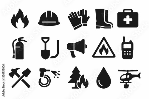 Fire safety and emergency equipment icons collection