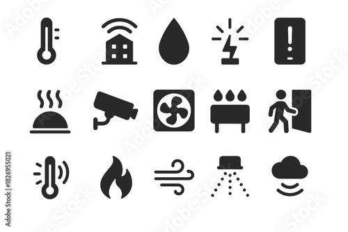 Smart home security and climate control icon set for modern systems