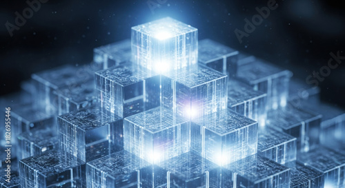 Futuristic data structure for search engine optimization and business growth. Glowing blue technology symbolizing innovation and powerful digital transformation