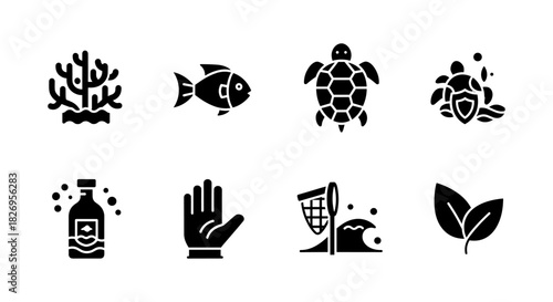 Marine conservation icons: protecting oceans and wildlife