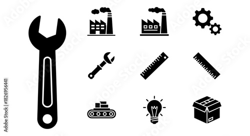 Industrial tools and symbols collection for manufacturing and engineering design