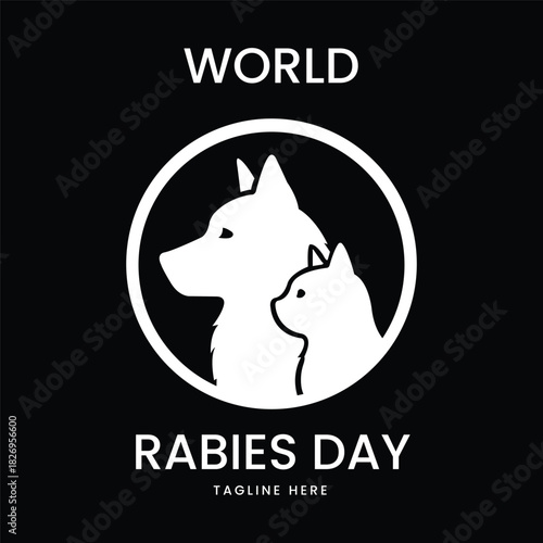 World rabies day dog and cat pet silhouette awareness Vector logo template