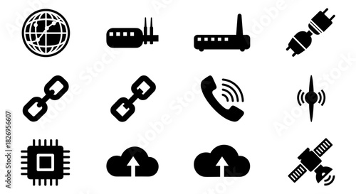 Silhouette icons of connectivity and communication devices