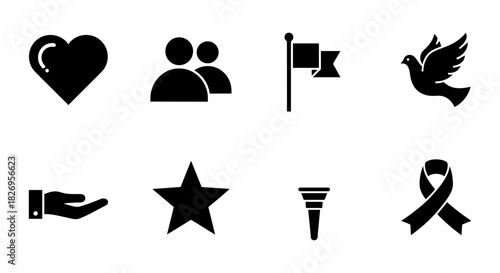 Silhouette icons: love, unity, peace, hope, giving, inspiration