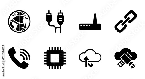 Communication and technology icons: global connectivity and digital tools