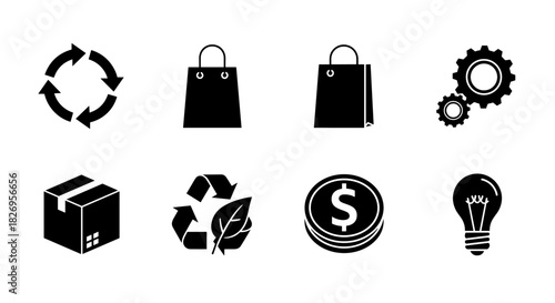 Silhouette icons for eco-friendly shopping and sustainable practices
