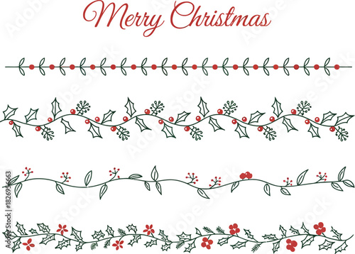 Christmas borders with holly berries and leaves berry