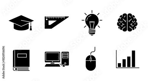 Education and technology icons: creativity, learning, innovation