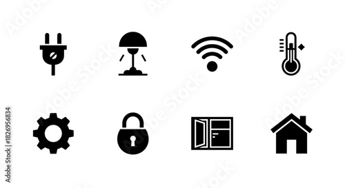 Essential home icons: smart devices, security, and automation symbols