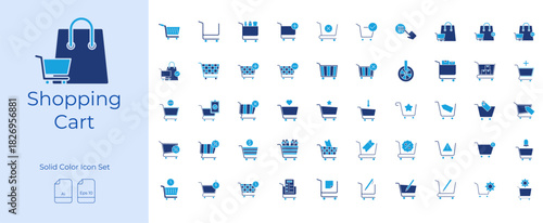 Shopping Cart Solid Color Editable Icons set