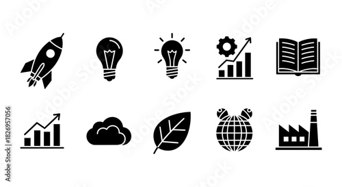Silhouette icons: innovation, growth, and sustainability collection
