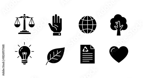 Minimalist icons: balance, nature, and sustainability symbols set