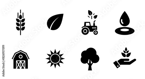 Minimalist farm and nature icons collection for agricultural design