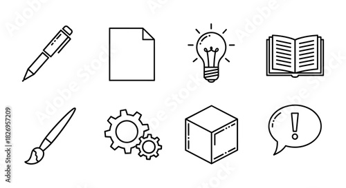 Set of linear icons for creativity and innovation in design and communication