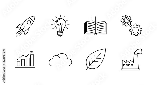 Linear icons: innovation, growth, and ecology concepts