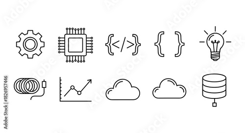 Minimalist technology and data icons set in linear style