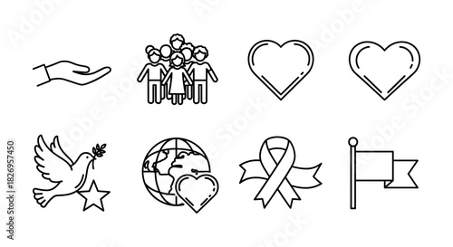Minimalist icon set: community, peace, and awareness designs