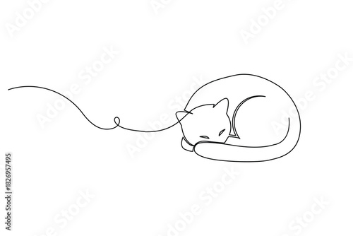 Cat minimalist, abstract, continuous one line drawing and a white background