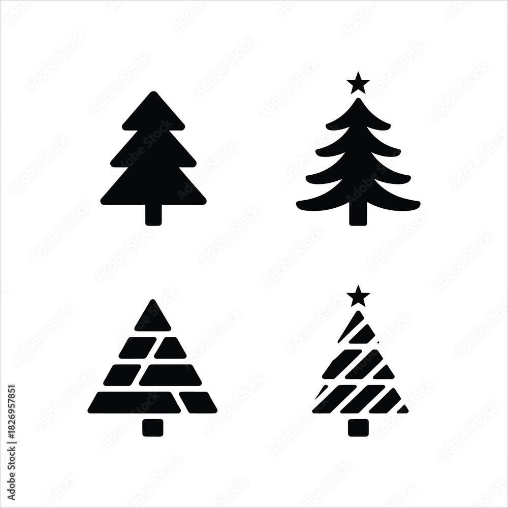 Obraz premium Several creative Christmas tree silhouettes stand isolated against a simple white background