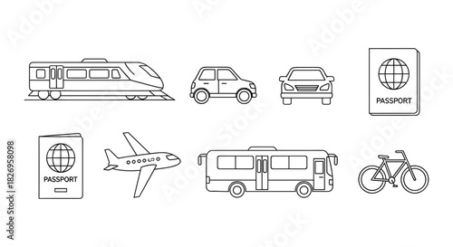 Linear icons of transportation vehicles and passport elements