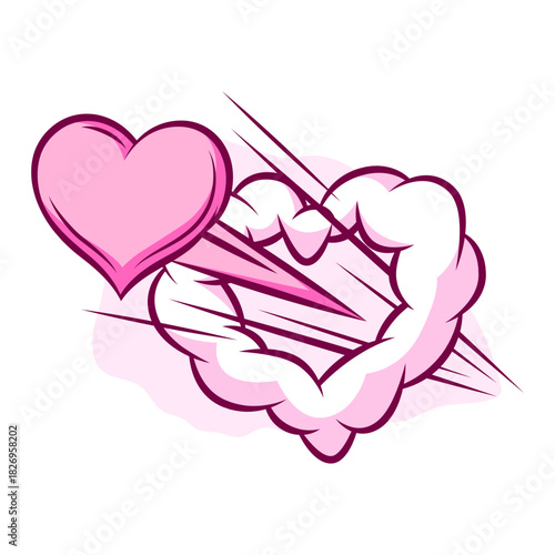 Valentine cartoon cloud with heart. Romantic speech bubble in comic style. Love greeting card.