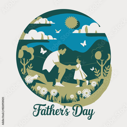 Father's Day - Father and Daughter in Paper Art Style.