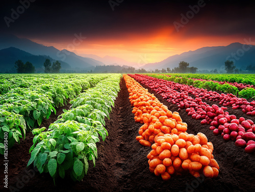 Potato farm field