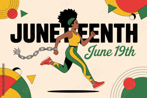 Juneteenth Freedom Day - Black Woman Running with Broken Chains.