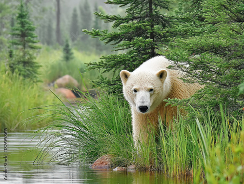 Polar bear drinking water