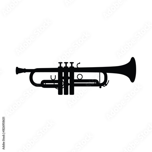 Silhouette of a classic brass trumpet on a white background