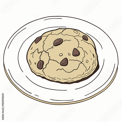 Delicious chocolate chip cookie on a plate illustration