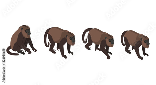 Sequential monkey walking cycle in flat style for animation projects