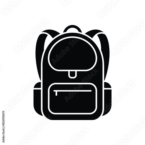 Simple black silhouette of a backpack icon
