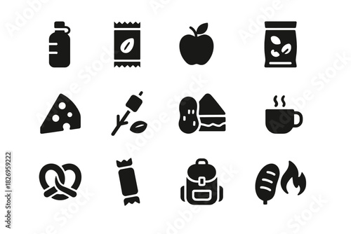 Silhouette icons of snack items and food elements