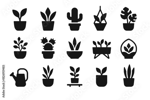 Set of diverse potted plant silhouettes for home decor and gardening inspiration