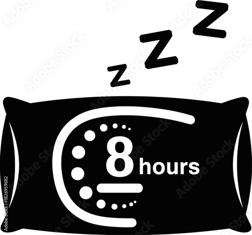 8 Hours Sleep Icon on Pillow Symbolizing Deep Rest and Good Health