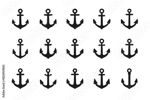 Seamless pattern of nautical anchors in black on white background