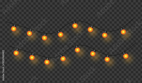 Warm glowing string lights on a dark transparent background