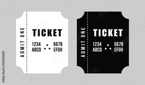 Two vintage style tickets one white and one black with admit one text