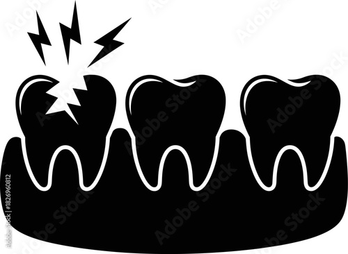 Toothache Icon with Cracked Molar and Pain Symbolizing Dental Problem