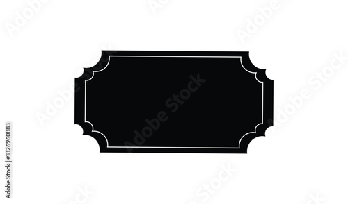 Ornate black label frame with white outline isolated on white background