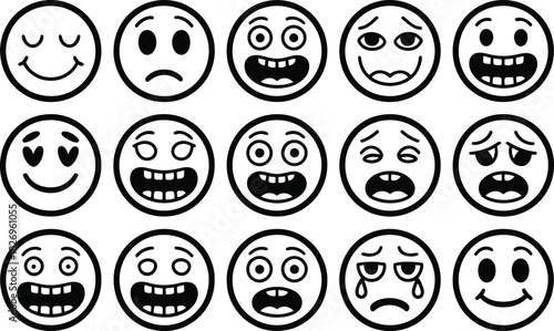 Collection of hand drawn cartoon emoji faces