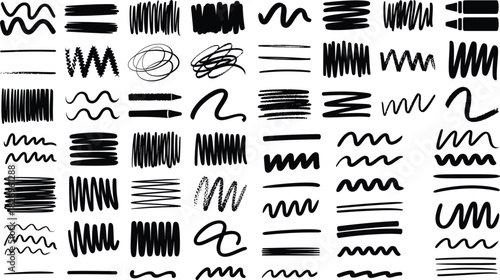 Collection of hand drawn scribbles and lines