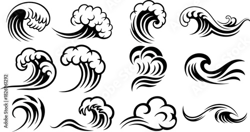 Set of Stylized Ocean Waves Vector