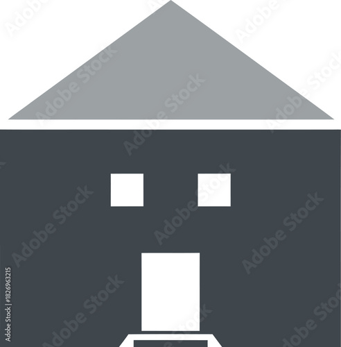 Simple dark gray and light gray stylized icon representing a twostory house or home building