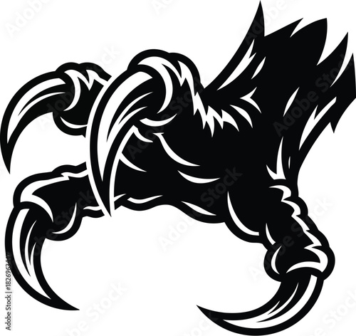 Stylized black silhouette of a fierce monster or bird claw with sharp, curved talons, for graphic design use
